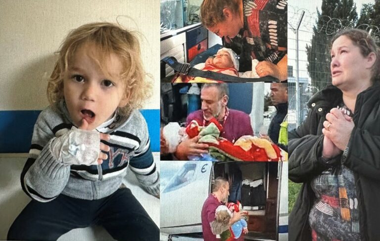 Albanian child getting help from medic